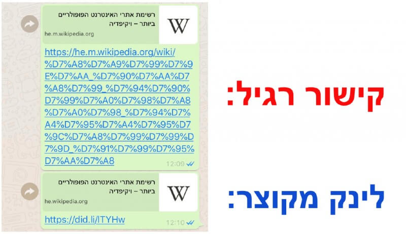 קישור ארוך מול לינק מקוצר